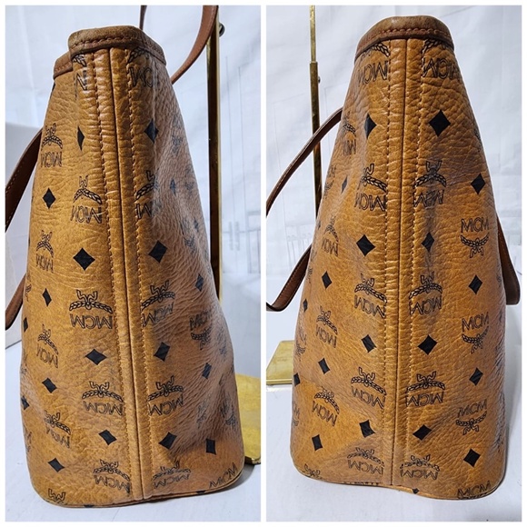 SOLD***Authentic MCM Visetos Striped Shopper Tote Bag Brown - Picture 5 of 15